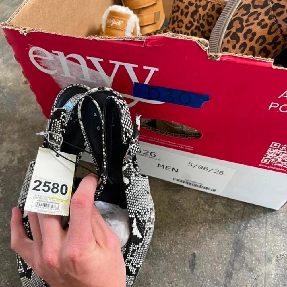 Black & white snake print slingback flats